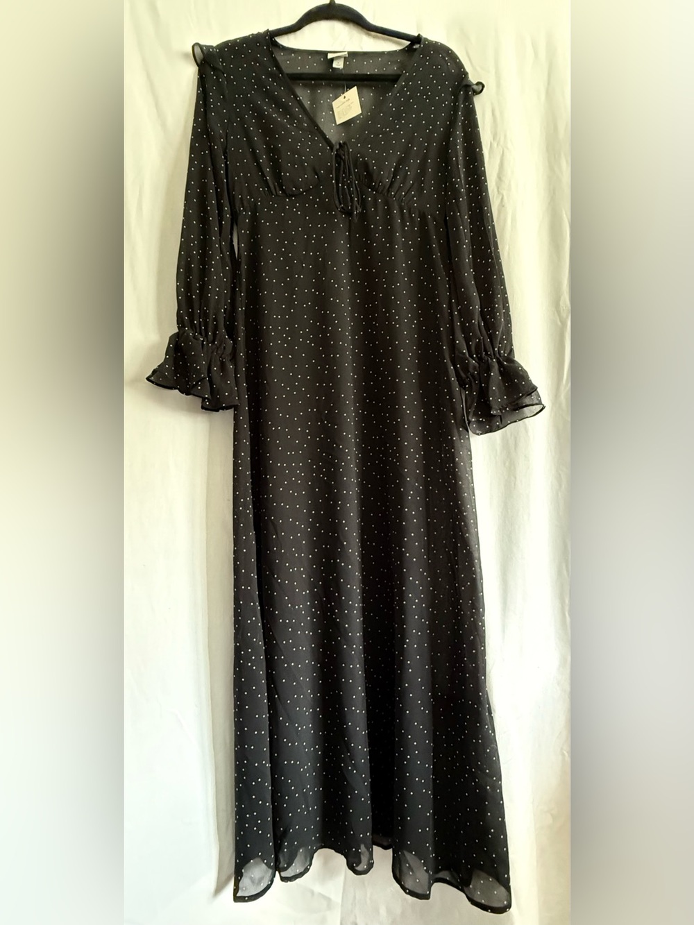 A New Day Midi Sheer Black Dress Fully Lined Long Sleeve Sweetheart Neck S